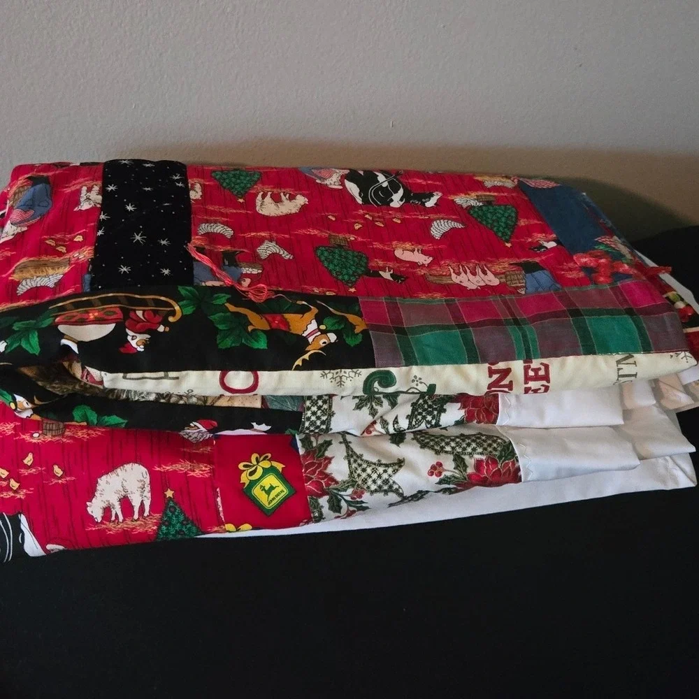 Handmade Christmas Patchwork Quilt Farmer Santa John Deere Plaid Rustic Red
